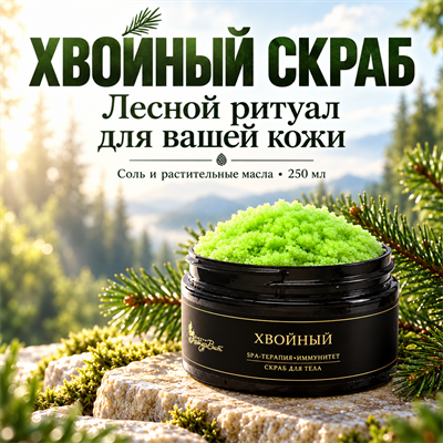 Хвойный скраб 250 мл: соль, масла и лесной аромат
